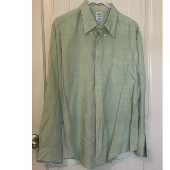 Brooks Brothers Irish Linen Green Long Sleeve Button Down XL - Picture 3 of 4